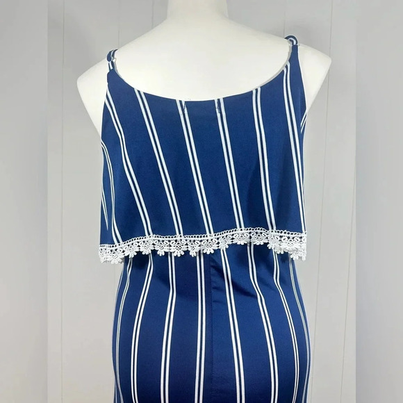NEW Rouge Collection 1X Navy Striped Stretch Lightweight Maxi Dress Ruffle Front - Picture 8 of 13